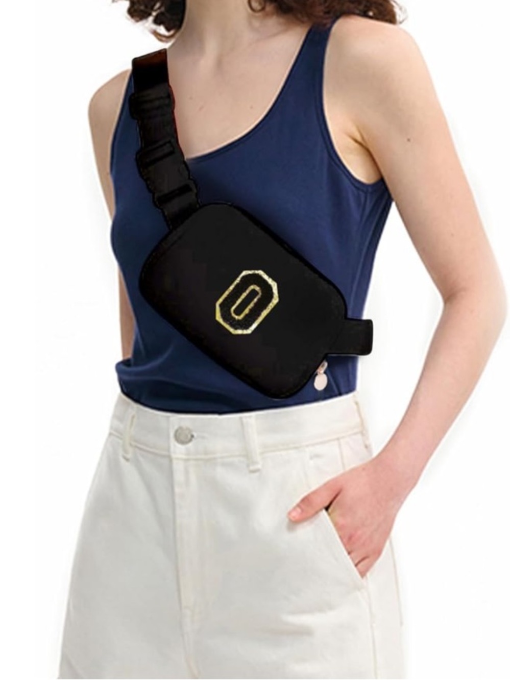 Trendy Travel Fanny Pack Crossbody Bags with Initial Letter - Black,Black O - Picture 2 of 7